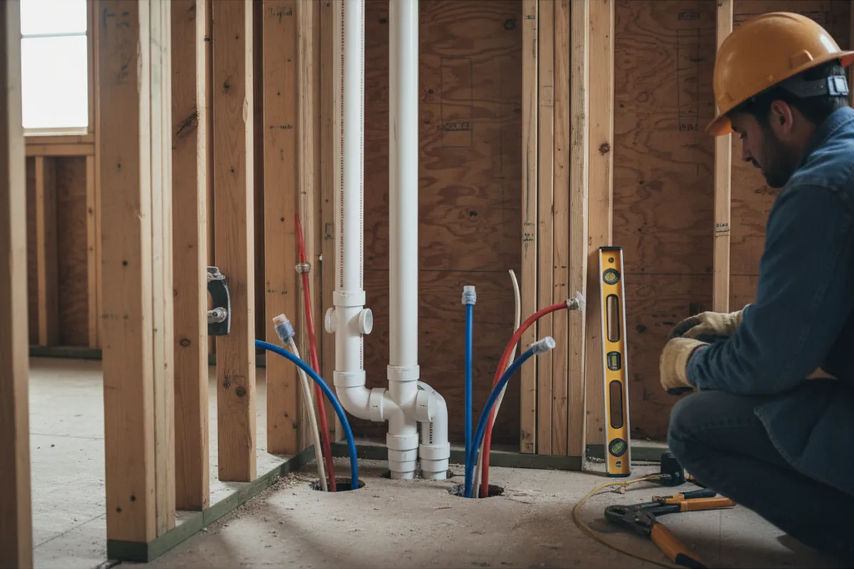 Drain and supply rough-in during Leak Detection in Baldwinsville